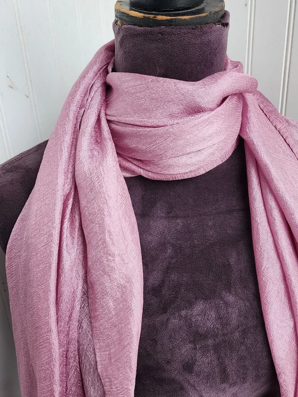 Women's Silky Textured Evening Scarf Wrap Light Crinkle Rose Pink 30